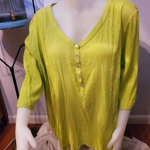 WomanWithin 3X Lime Green Gauze Tunic 3/4 sleeves
